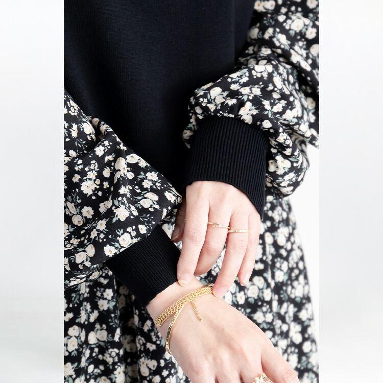 【送料無料】 ニット×布帛使いワンピース M-L 洗える 長袖 レディース ワンピース ロングワンピース 時短 体型カバー 春秋冬 1309 |  | 10