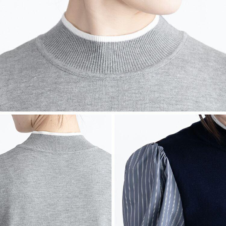 【送料無料】 ニット×布帛使いワンピース M-L 洗える 長袖 レディース ワンピース ロングワンピース 時短 体型カバー 春秋冬 1309 |  | 15