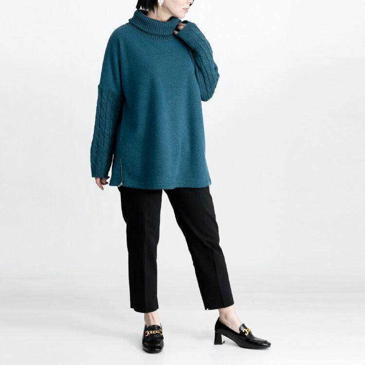 【送料無料】 ZIPスリット使いニット 4色 M-LL 洗える レディース トップス チュニック ニット セーター タートルネック ハイネック 伸縮性 保温性 ゆったり |  | 11