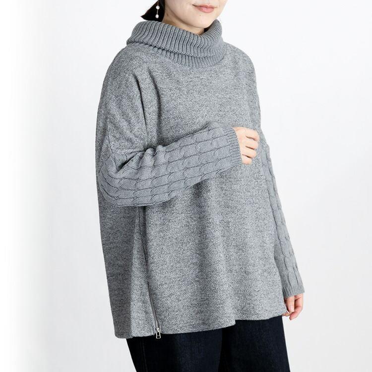 【送料無料】ZIPスリット使いニット 4色 M-LL 洗える レディース トップス チュニック ニット セーター タートルネック |  | 06