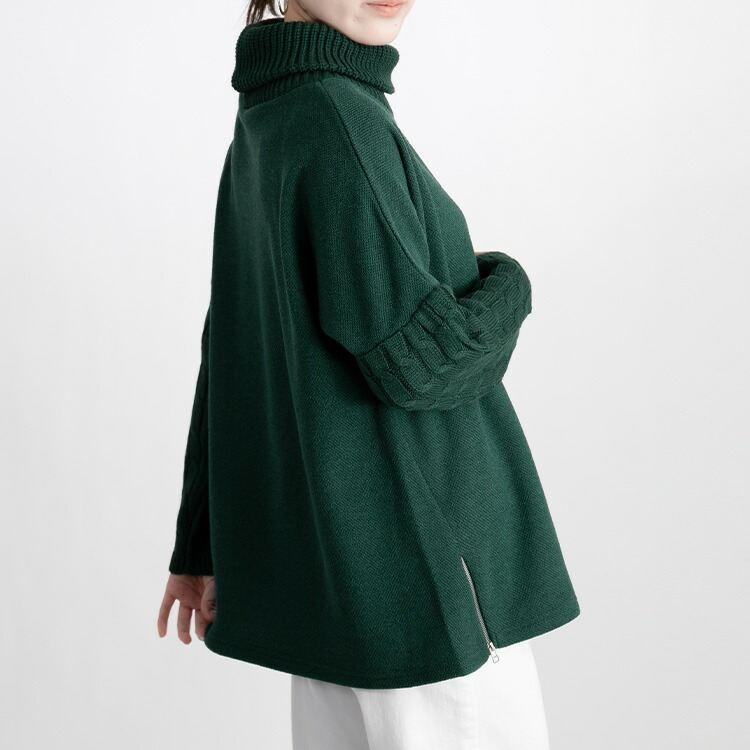 【送料無料】 ZIPスリット使いニット 4色 M-LL 洗える レディース トップス チュニック ニット セーター タートルネック ハイネック 伸縮性 保温性 ゆったり |  | 09