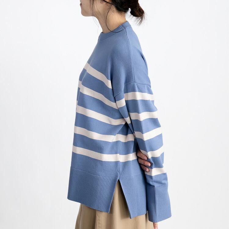 【送料無料/再入荷】 ボーダーワイドニット 5色 M-L 洗える レディース トップス ニット ボーダー デザインニット プルオーバー クルーネック 長袖 前後差 |  | 11