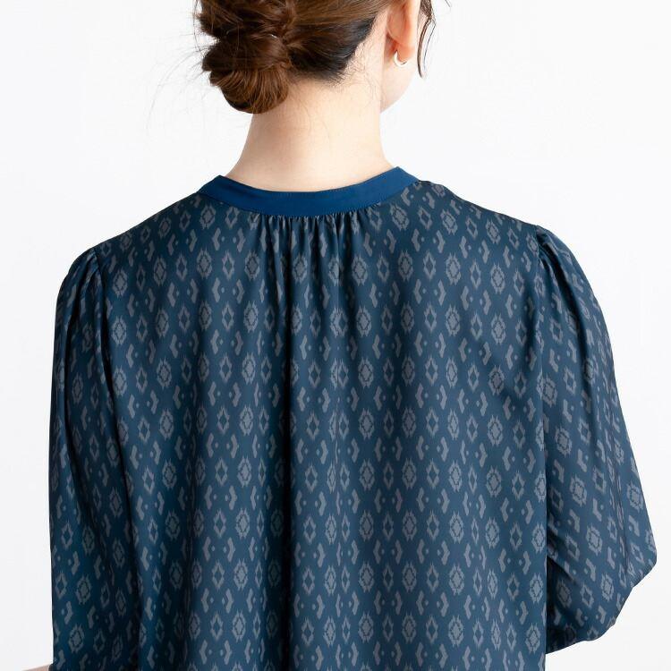 【送料無料/再入荷】 オリエンタル柄ピンタックワンピース 3色 M-L 洗える 八分袖 レディース トップス ワンピース Aライン ラウンドネック 総柄 お出かけ |  | 11