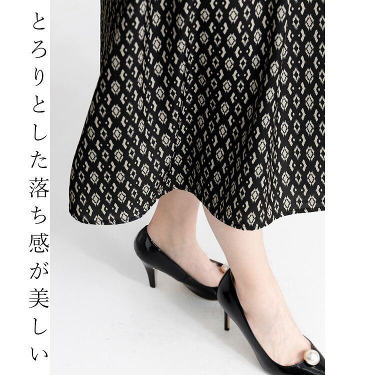 【送料無料/再入荷】 オリエンタル柄ピンタックワンピース 3色 M-L 洗える 八分袖 レディース トップス ワンピース Aライン ラウンドネック 総柄 お出かけ |  | 04