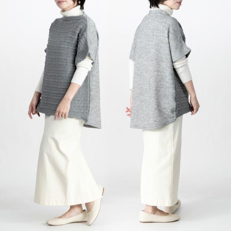 【送料無料】 ケーブル編み風異素材切替チュニック 5色 M L 洗える 半袖 レディース トップス チュニック プルオーバー 重ね着 春秋 |  | 12