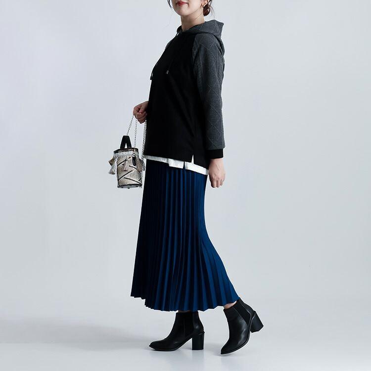 【再入荷】【送料無料】 異素材使いパーカー 3色 M L 洗える 長袖 レディース トップス パーカー チュニック プルオーバー ニット フード ラグラン袖 スエード |  | 11