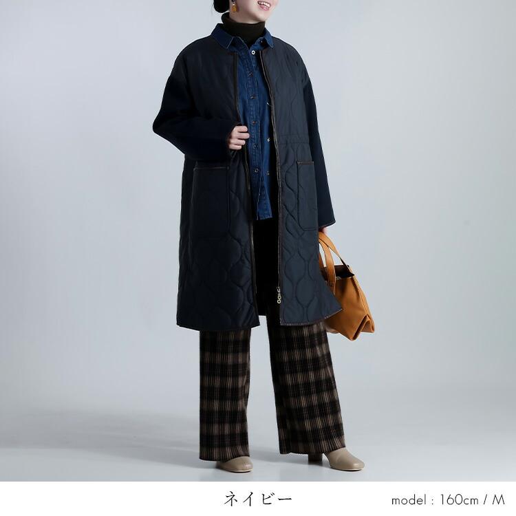 【再入荷】【送料無料】キルティング× ウール調コート M-LL 3色 中わた 長袖 レディース アウター コート 秋冬 裏地あり キルト コート ウール 配色 切替 |  | 10