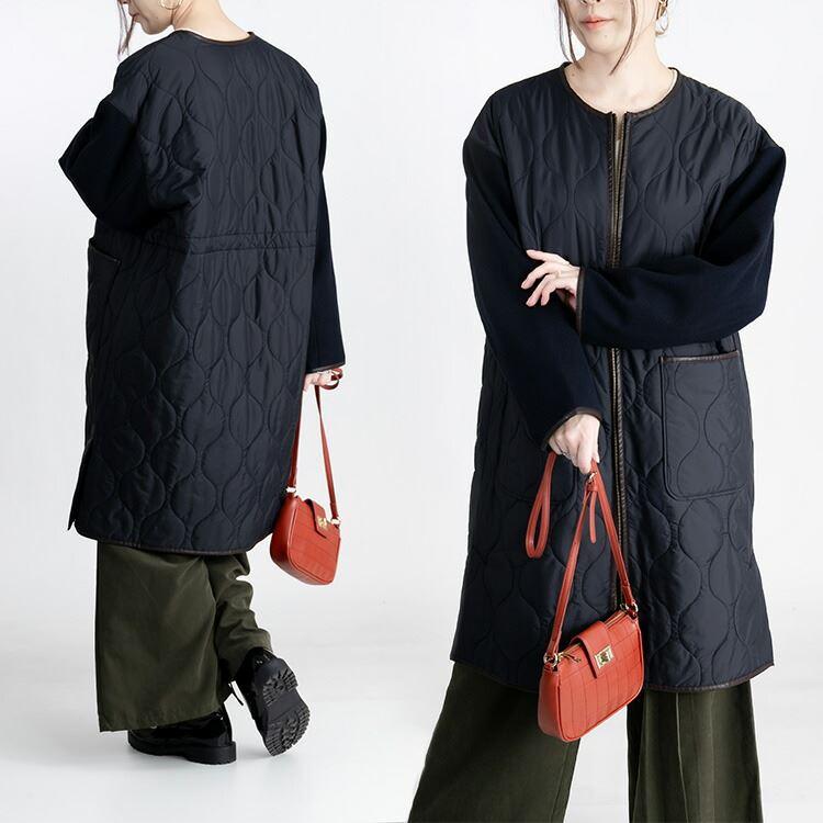 【送料無料】 キルティング× ウール調コート 3色 中わた 長袖 レディース アウター コート 裏地あり キルト ウールライク 配色 中綿 防寒 秋冬春 |  | 11