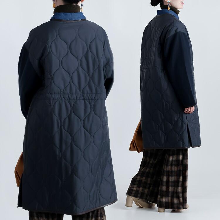【再入荷】【送料無料】キルティング× ウール調コート M-LL 3色 中わた 長袖 レディース アウター コート 秋冬 裏地あり キルト コート ウール 配色 切替 |  | 11