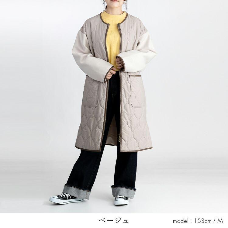 【送料無料】 キルティング× ウール調コート 3色 中わた 長袖 レディース アウター コート 裏地あり キルト ウールライク 配色 中綿 防寒 秋冬春 |  | 06