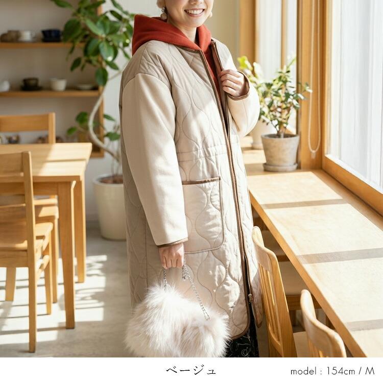 【再入荷】【送料無料】キルティング× ウール調コート M-LL 3色 中わた 長袖 レディース アウター コート 秋冬 裏地あり キルト コート ウール 配色 切替 |  | 06