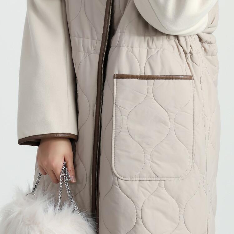 【再入荷】【送料無料】キルティング× ウール調コート M-LL 3色 中わた 長袖 レディース アウター コート 秋冬 裏地あり キルト コート ウール 配色 切替 |  | 07