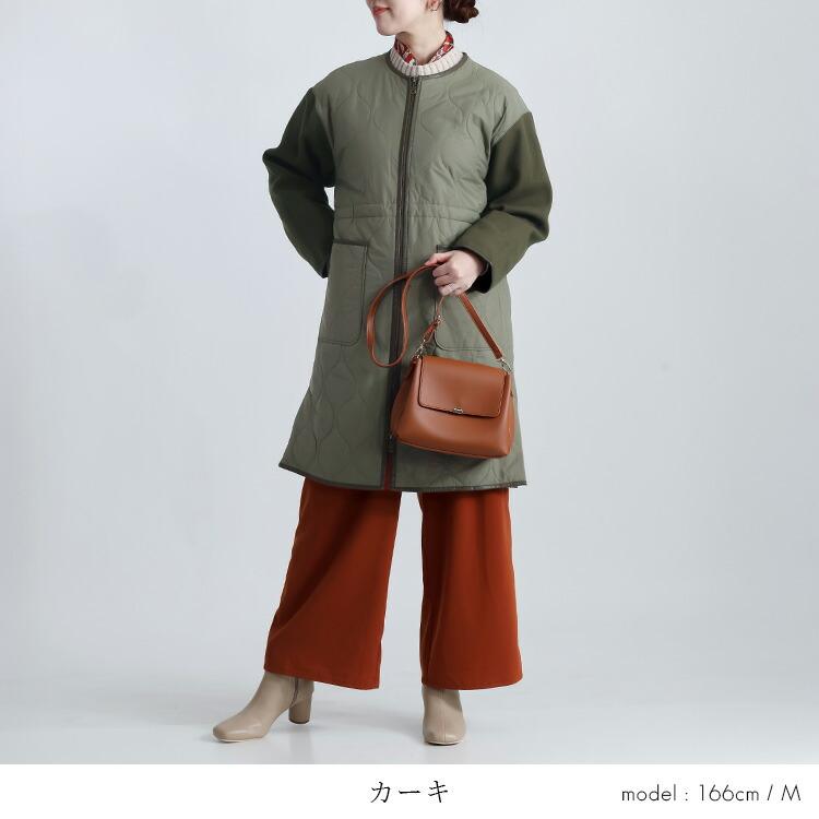 【再入荷】【送料無料】キルティング× ウール調コート M-LL 3色 中わた 長袖 レディース アウター コート 秋冬 裏地あり キルト コート ウール 配色 切替 |  | 08