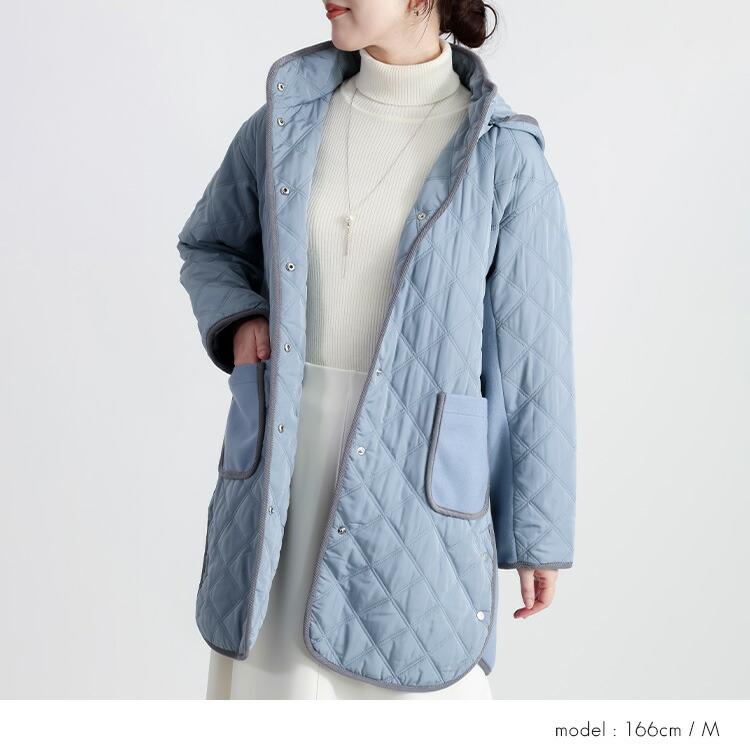 【送料無料】中綿キルト×ウール調コート 5色 M-LL 防寒 裏地付 フード取外し可 レディース アウター コート ハイネック 長袖 保温性 異素材 ナチュラル |  | 10
