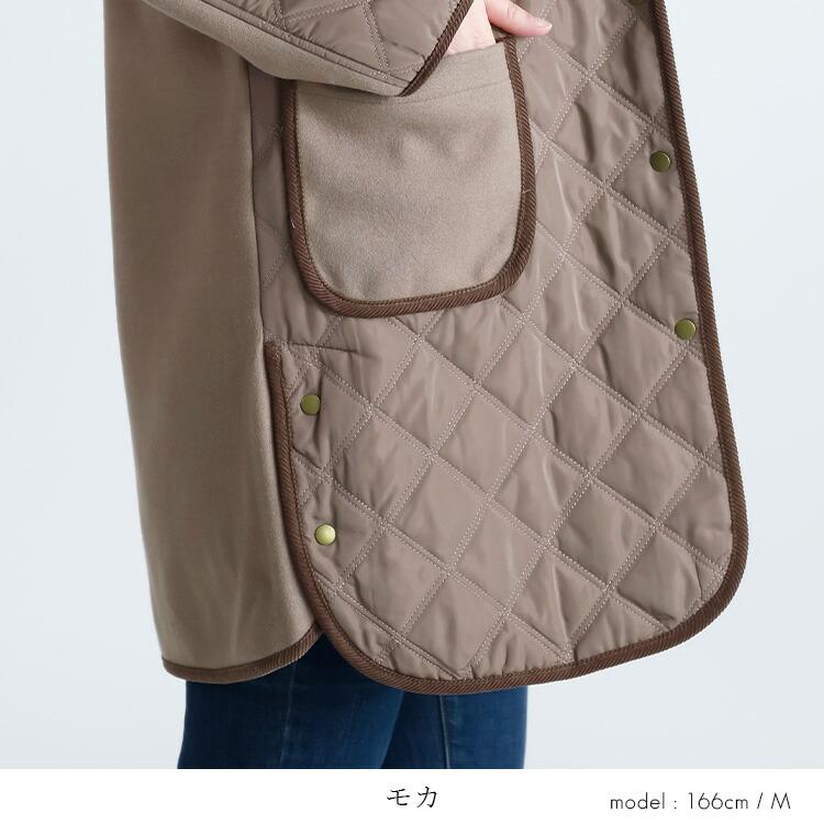 【送料無料】中綿キルト×ウール調コート 5色 M-LL 防寒 裏地付 フード取外し可 レディース アウター コート ハイネック 長袖 保温性 異素材 ナチュラル |  | 11