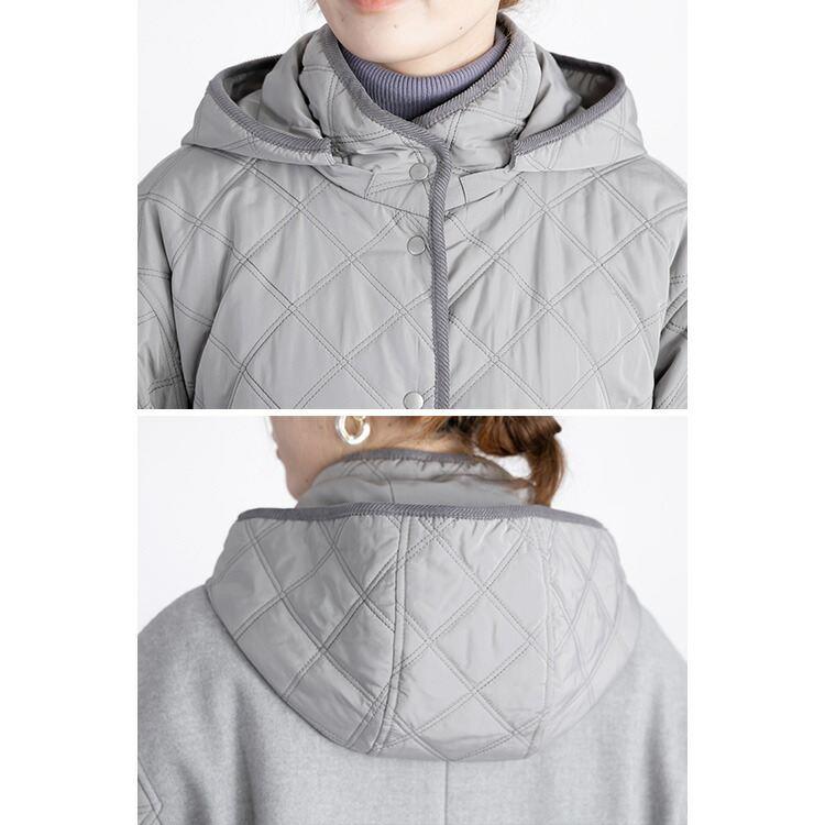 【送料無料】 中綿キルト×ウール調コート 5色 M-LL 防寒 裏地付 フード取外し可 レディース アウター コート ハイネック 長袖 保温性 異素材 ナチュラル |  | 15