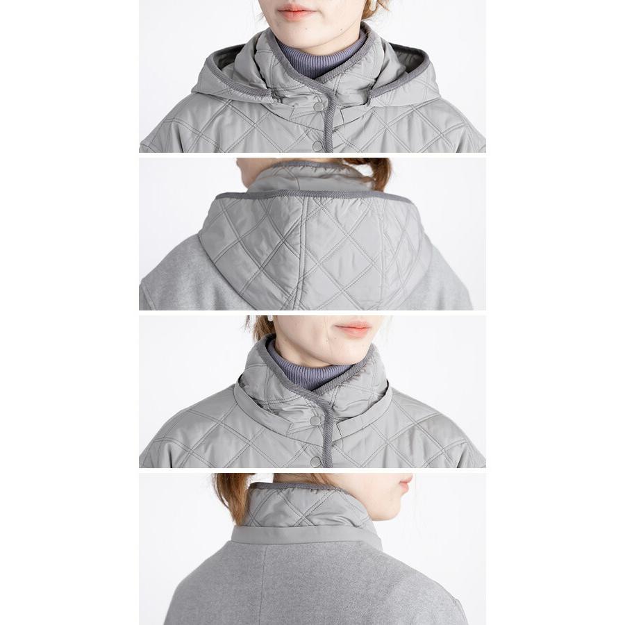 【送料無料】中綿キルト×ウール調コート 5色 M-LL 防寒 裏地付 フード取外し可 レディース アウター コート ハイネック 長袖 保温性 異素材 ナチュラル |  | 15