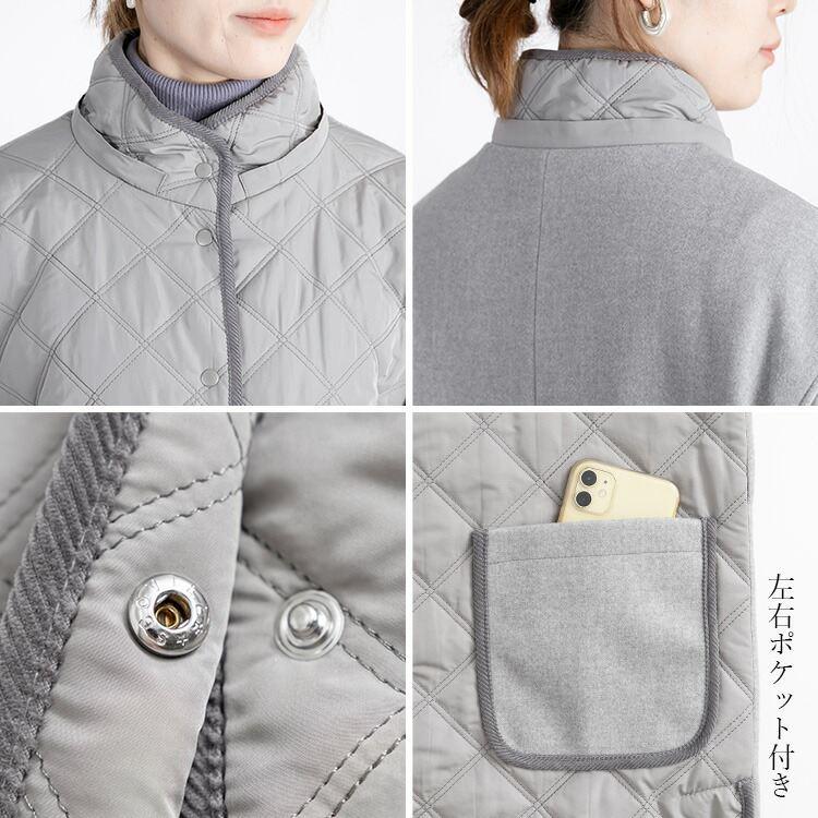 【送料無料】 中綿キルト×ウール調コート 5色 M-LL 防寒 裏地付 フード取外し可 レディース アウター コート ハイネック 長袖 保温性 異素材 ナチュラル |  | 16