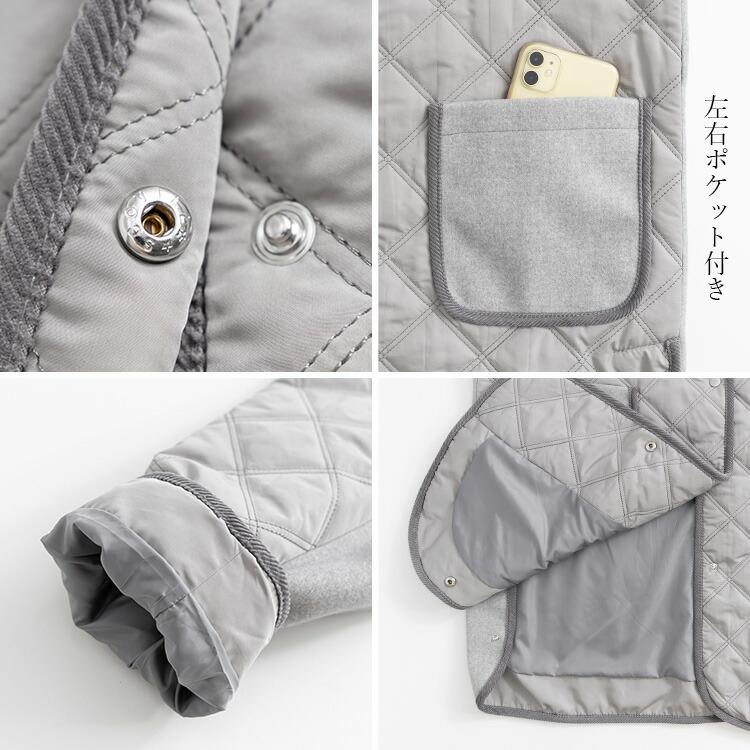 【送料無料】中綿キルト×ウール調コート 5色 M-LL 防寒 裏地付 フード取外し可 レディース アウター コート ハイネック 長袖 保温性 異素材 ナチュラル |  | 16