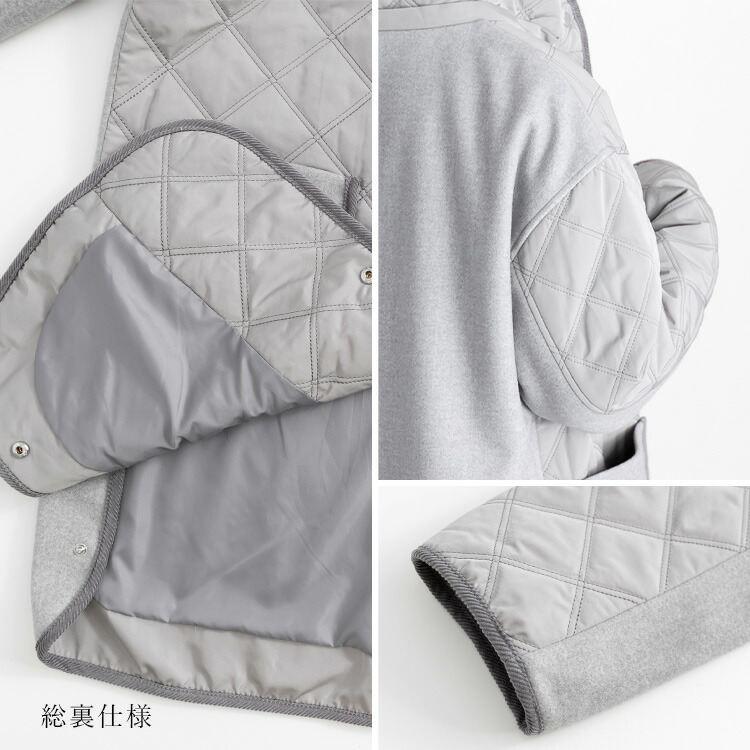 【送料無料】 中綿キルト×ウール調コート 5色 M-LL 防寒 裏地付 フード取外し可 レディース アウター コート ハイネック 長袖 保温性 異素材 ナチュラル |  | 17