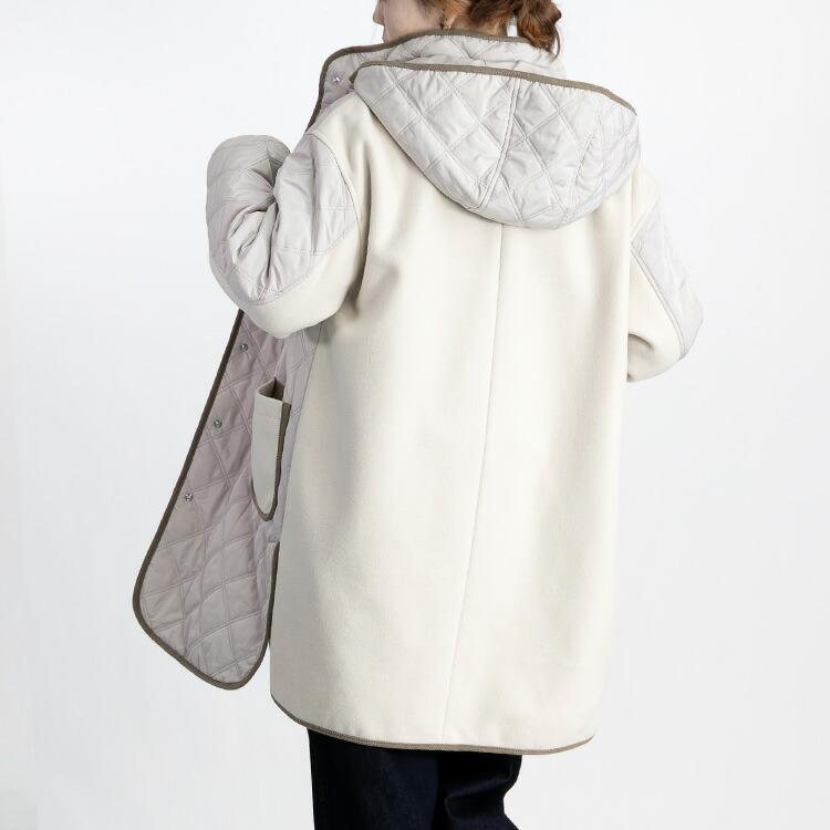 【送料無料】中綿キルト×ウール調コート 5色 M-LL 防寒 裏地付 フード取外し可 レディース アウター コート ハイネック 長袖 保温性 異素材 ナチュラル |  | 06