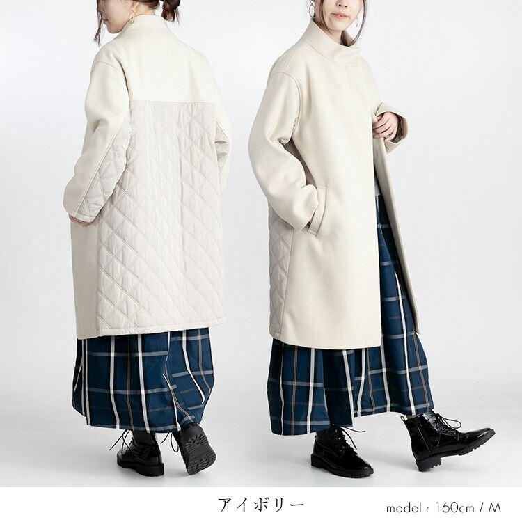 【再入荷】【送料無料】 ウールライク中綿コート 5色 M-LL 長袖 レディース アウター コート 中綿 膝丈 裏地付 中わた スタンドカラー ゆったり くすみカラー |  | 06