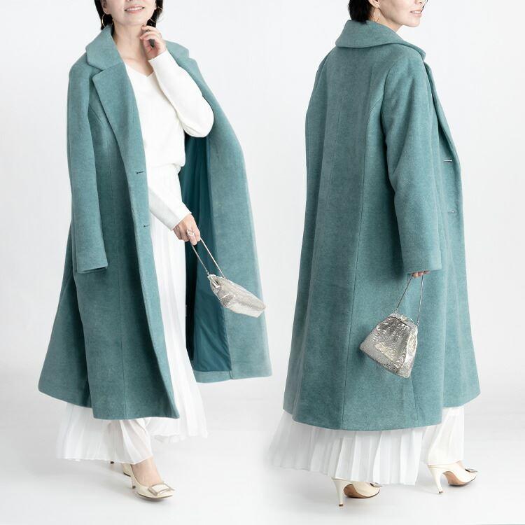 【送料無料】 美しく魅せるフレアコート 4色 長袖 防寒 レディース アウター コート ECOウール モヘアライク 微起毛 伸縮性 テーラーカラー 軽い |  | 09