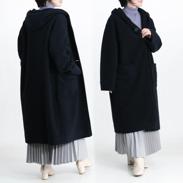 【送料無料】イタリアウール・軽量ロングコート 2色 M L レディース アウター コート ロングコート フード付き 長袖 防寒 |  | 10