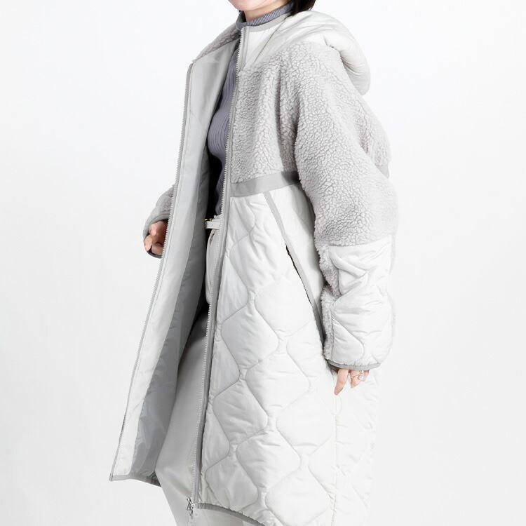 【送料無料/再入荷】 ボア×中わたキルトのロングコート 3色 M L 洗える レディース アウター コート フード付き 長袖 ロング丈 異素材切り替え 暖かい 防寒 |  | 10