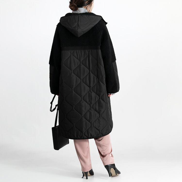 【送料無料/再入荷】 ボア×中わたキルトのロングコート 3色 M L 洗える レディース アウター コート フード付き 長袖 ロング丈 異素材切り替え 暖かい 防寒 |  | 13