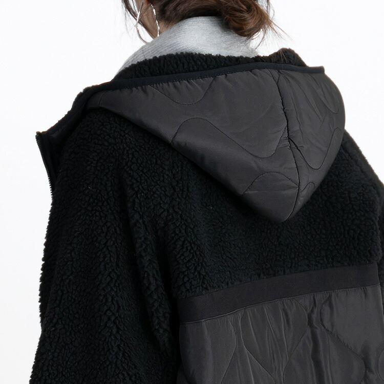 【送料無料/再入荷】 ボア×中わたキルトのロングコート 3色 M L 洗える レディース アウター コート フード付き 長袖 ロング丈 異素材切り替え 暖かい 防寒 |  | 14