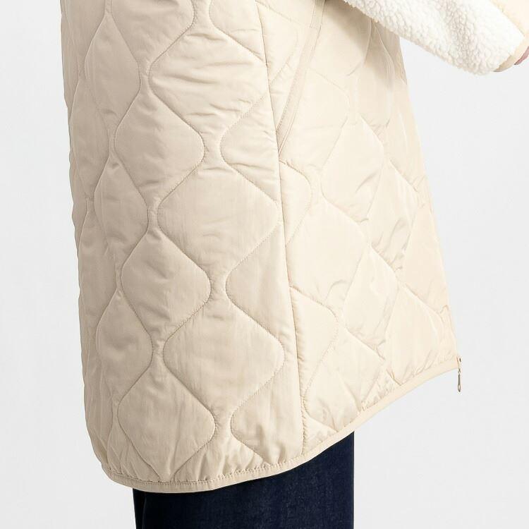 【送料無料/再入荷】 ボア×中わたキルトのロングコート 3色 M L 洗える レディース アウター コート フード付き 長袖 ロング丈 異素材切り替え 暖かい 防寒 |  | 08