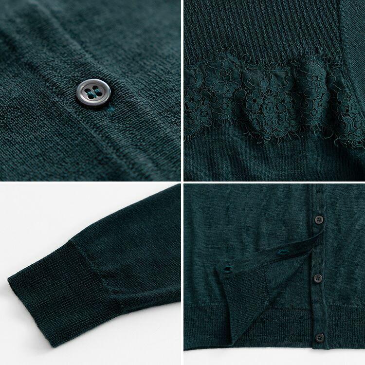 【送料無料/再入荷】 レース使いウール100％カーディガン 4色 洗える  トップス ニット カーディガン カットソー レディース ウール |  | 16