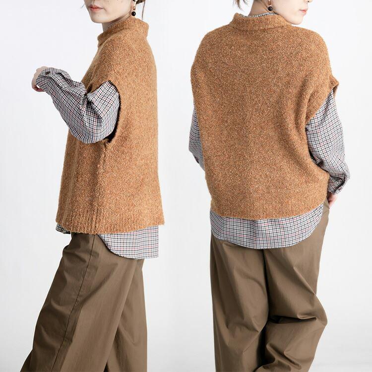 【送料無料/再入荷】 色使いが綺麗なブークレベスト 4色 M-L 洗える レディース トップス ニット プルオーバー 色鮮やか 毛 春秋冬 |  | 07