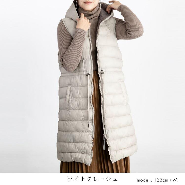 【送料無料】 ファイバーダウンロングベスト 5色 M-LL フード付 レディース アウター ベスト 中綿ベスト ロング丈 体型カバー 撥水 防寒 軽量 秋冬春 6363 |  | 05