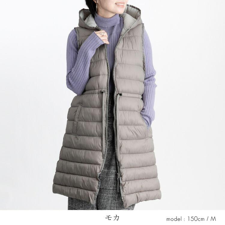 【送料無料】 ファイバーダウンロングベスト 5色 M-LL フード付 レディース アウター ベスト 中綿ベスト ロング丈 体型カバー 撥水 防寒 軽量 秋冬春 6363 |  | 07