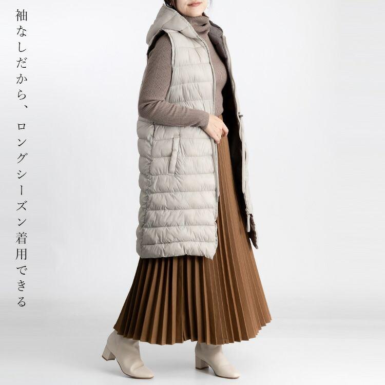 【送料無料】ファイバーダウンロングベスト 5色 M-LL 内ポケット付 フード付 レディース アウター ベスト 中綿ベスト 軽量 ロング丈 撥水 防寒 軽量 防寒対策 |  | 07