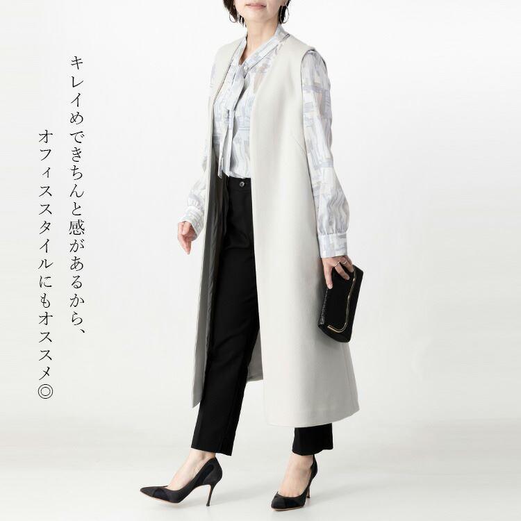 【送料無料】 ウールライクジレ 4色 M-L 洗える レディース アウター ジレ ベスト ジレ ロング丈 羽織 前あき トッパー ウールタッチ 体型カバー 春秋冬 |  | 09