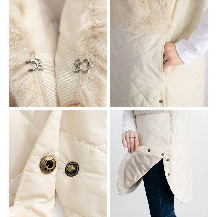 【送料無料】 エコファー×中綿ベスト 3色 レディース トップス ロング丈 ベスト ロングベスト エコファー キルト Iライン 上品 エレガント 艶 |  | 15