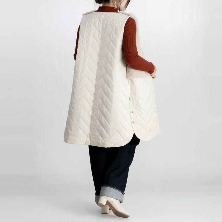 【送料無料】 エコファー×中綿ベスト 3色 レディース トップス ロング丈 ベスト ロングベスト エコファー キルト Iライン 上品 エレガント 艶 |  | 08