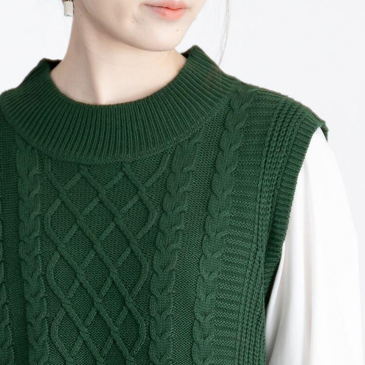 【送料無料】 ケーブル編みニットベスト 6色 M-L 洗える レディース トップス ニット プルオーバー ケーブル編み 大人かわいい アクリル 重ね着 レイヤード |  | 11