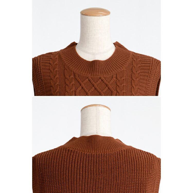 【送料無料】 ケーブル編みニットベスト 6色 M-L 洗える レディース トップス ニット プルオーバー ケーブル編み 大人かわいい アクリル 重ね着 レイヤード |  | 15