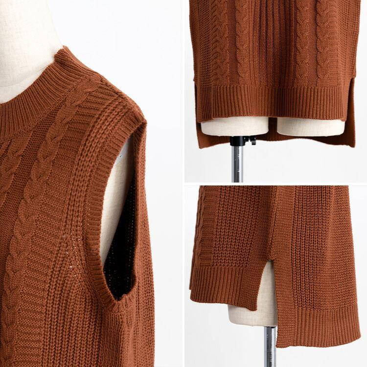 【送料無料】 ケーブル編みニットベスト 6色 M-L 洗える レディース トップス ニット プルオーバー ケーブル編み 大人かわいい アクリル 重ね着 レイヤード |  | 16