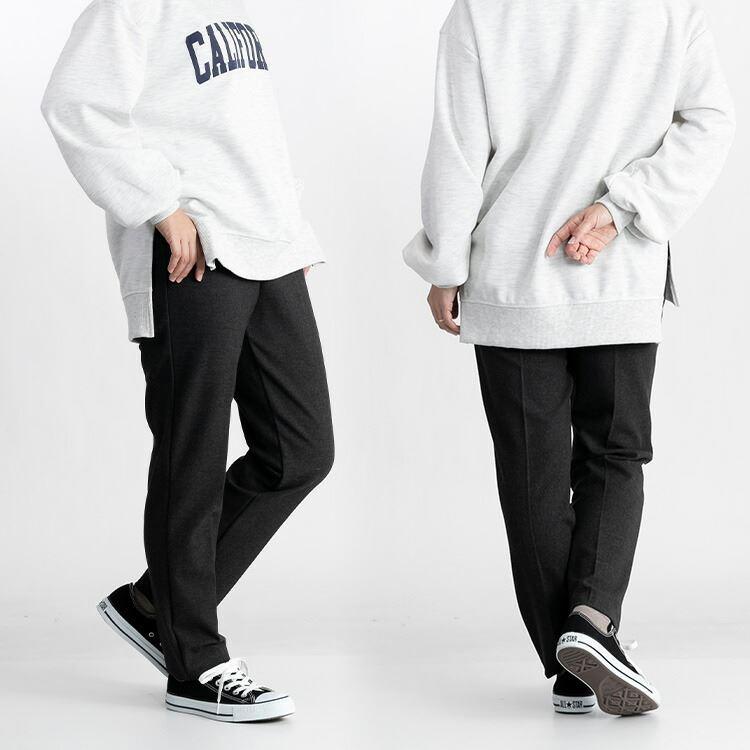 【送料無料/日本製】 裏起毛センターラインテーパードパンツ M-LL 6色 洗える 裏起毛 伸縮性 レディース ボトムス パンツ ウエストゴム カシミヤタッチ |  | 09