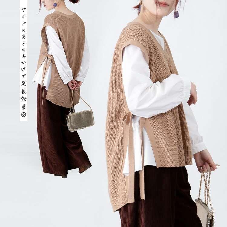 【大幅値下】 Vネックサイドリボンニットベスト 4色 洗える レディース トップス ニット レイヤード ベスト 重ね着 綿 アクリル ローゲージニット 春秋冬 |  | 11