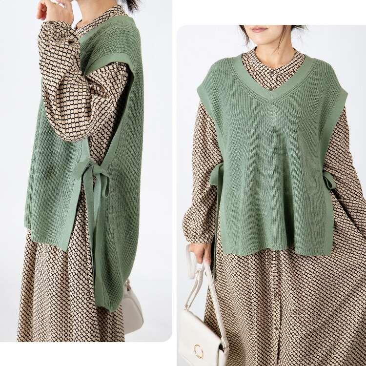 【大幅値下】 Vネックサイドリボンニットベスト 4色 洗える レディース トップス ニット レイヤード ベスト 重ね着 綿 アクリル ローゲージニット 春秋冬 |  | 13