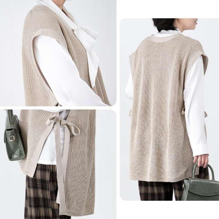 【大幅値下】 Vネックサイドリボンニットベスト 4色 洗える レディース トップス ニット レイヤード ベスト 重ね着 綿 アクリル ローゲージニット 春秋冬 |  | 09