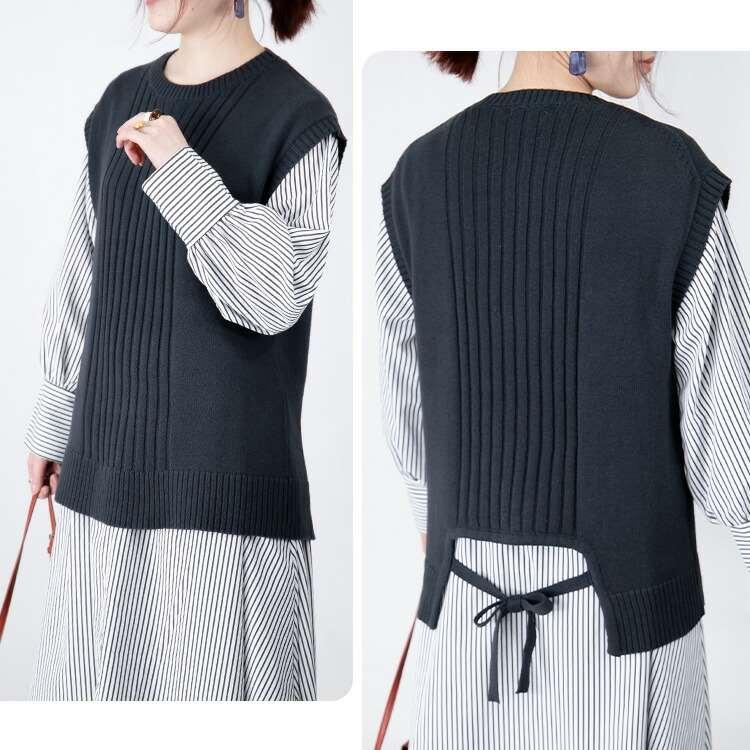 【送料無料】 バックリボンニットベスト 4色 洗える トップス ニット レイヤード ベスト レディース 重ね着 リラックス 綿 アクリル ローゲージニット |  | 13