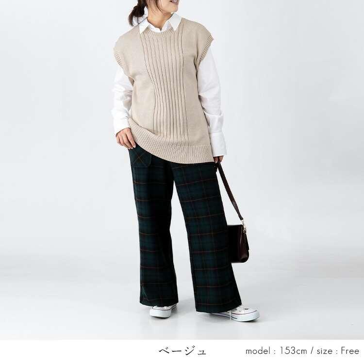 【送料無料】 バックリボンニットベスト 4色 洗える トップス ニット レイヤード ベスト レディース 重ね着 リラックス 綿 アクリル ローゲージニット |  | 08