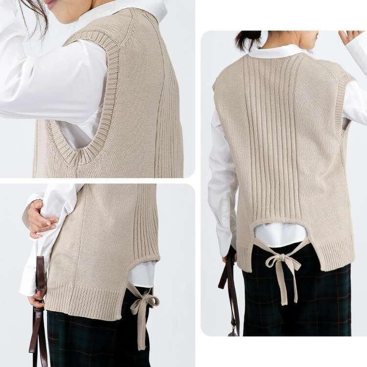 【送料無料】 バックリボンニットベスト 4色 洗える トップス ニット レイヤード ベスト レディース 重ね着 リラックス 綿 アクリル ローゲージニット |  | 09